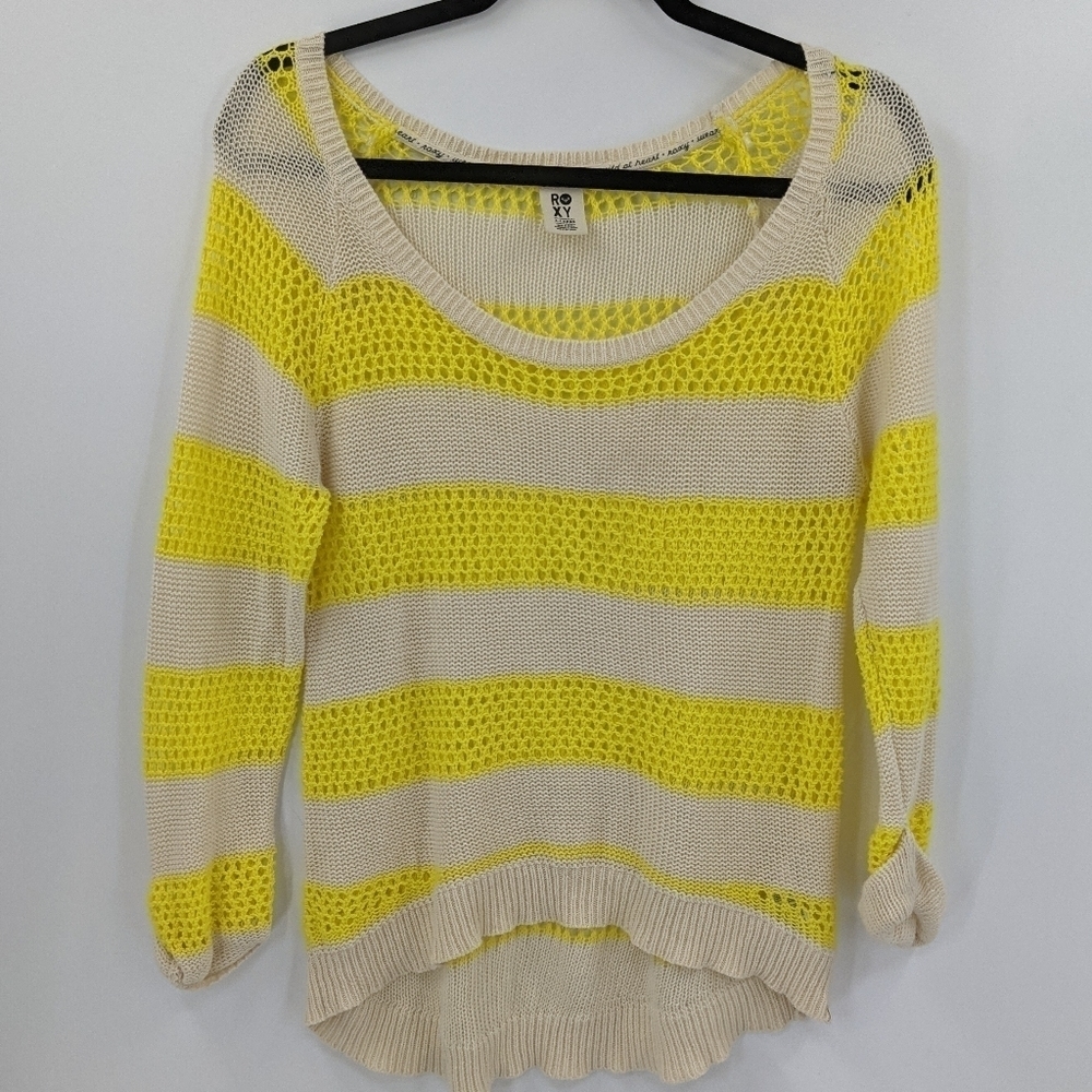 ROXY Crochet Open Knit Cuffed Sleeve Sweater